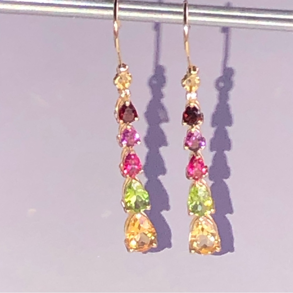 Solid 14k Gold Gemstone Dangle Earrings - image 3